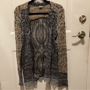 Gimmicks By BKE Buckle Long Cardigan Sweater Multicolor Lacy Hem Small